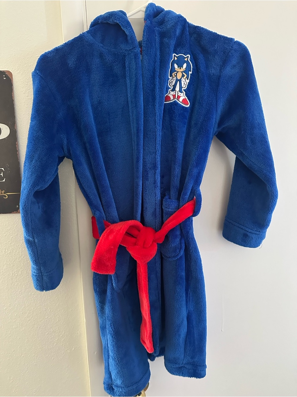 Sonic The Hedgehog Kids Plush Hooded Robe - Blue with Red Belt